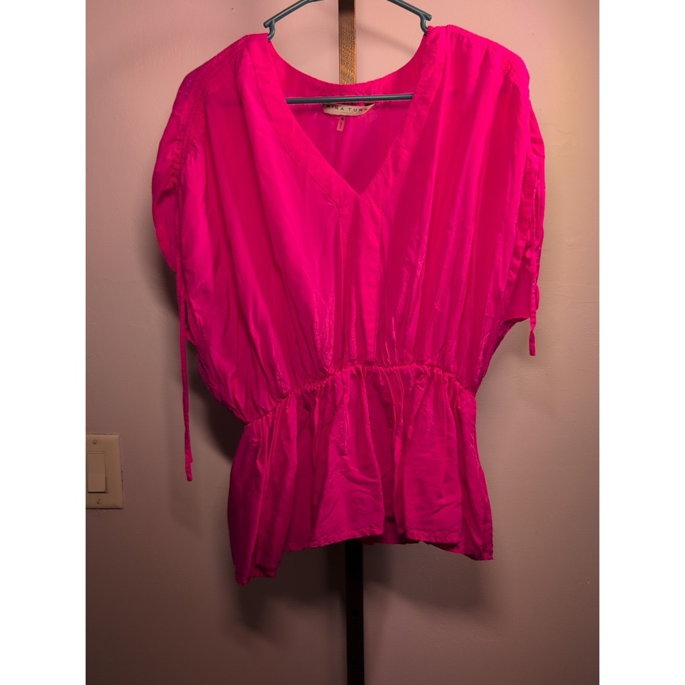 Trina‎ Turk V-Neck Drawstring-Shoulder Top, Azalea - Medium